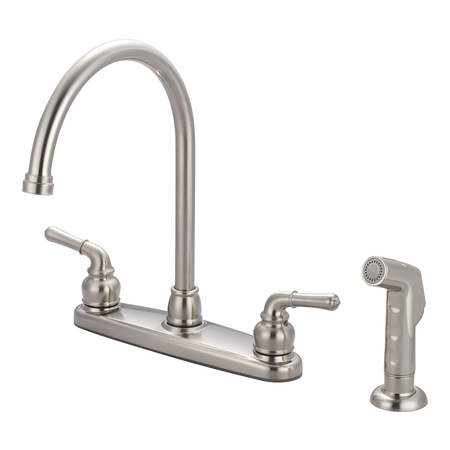 OLYMPIA FAUCETS Two Handle Kitchen Faucet, NPSM, Standard, Brushed Nickel, Number of Holes: 4 Hole K-5342-BN